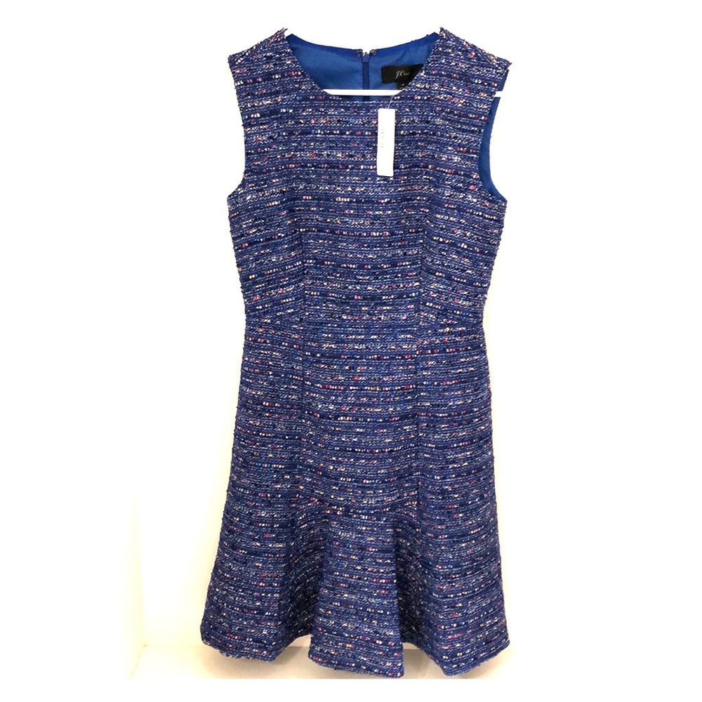 NWT A-Line Dress in Multicolor Cobalt Tweed, Sz 4